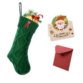 Ulico Christmas Stockings with Initials, 18’’ Large Embroidered Monogram Knit Christmas Stocking,Xmas Stocking for Kids, Holiday and Family Stocking for Fireplace or Party Decoration Green Letter A