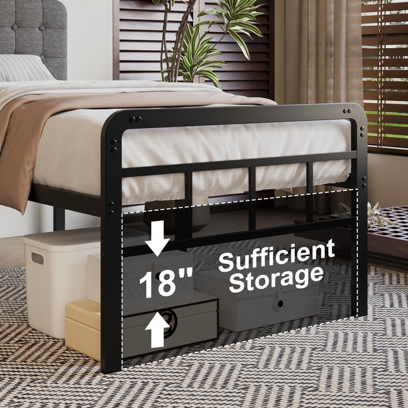 Fly-CTsoar 18 Inch Twin Bed Frame with Upholstered Headboard and
