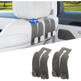 Walquicks Car Seat Back Storage Hook, 2-in-1 Car Seat Hooks for Headrest, 4 PCS Premium Leather Car Purse Hook Hangers, Suitable for Most Car Seats, Bags, Purse, Grocessories, Women, Men (Gray)