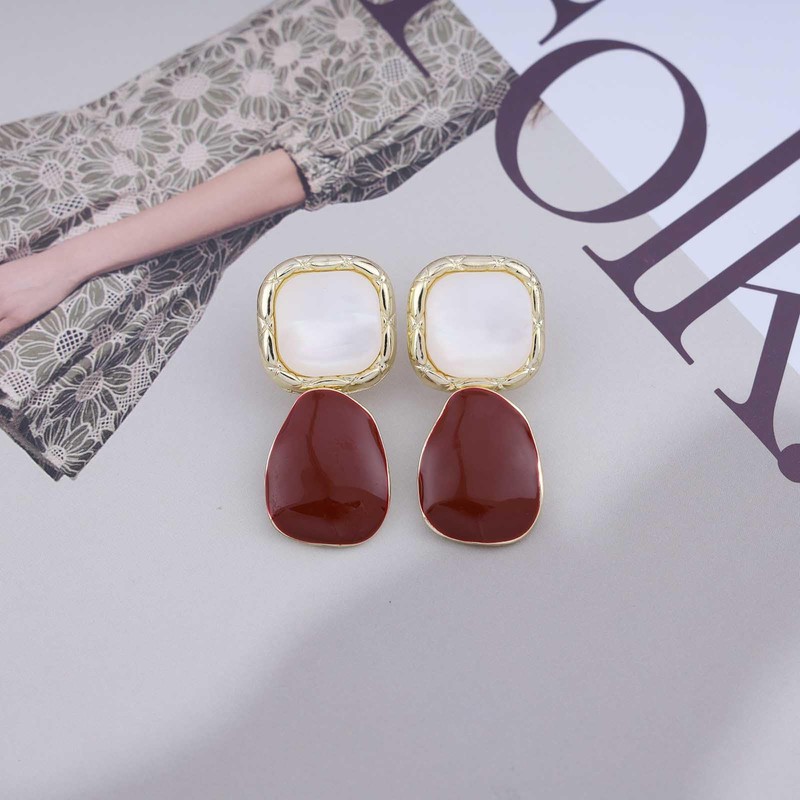 Cimenexe Bohemian Enamel Teardrop Dangle Earrings Gold Resin Square Stud