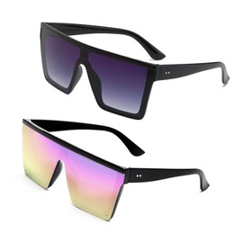 UILYNIU 2 Pack Flat Top Oversized Sunglasses Steampunk Sunglasses Square Sunglasses Rave Sunglasses Square Oversized Sunglasses for Women Men for Outdoor Activities Party, black