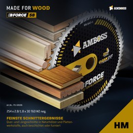 AMBOSS WERKZEUGE HM Circular Saw Blade, 254 x 30, Z60, Interchangeable Teeth Neg. for Wood, Chop Saw Fine Cut, 254 mm, for Metabo KGS 254, KGS 18 LTX BL 254, Bosch GCM 18V-254, GCM 350-254, GCM 10 GDJ