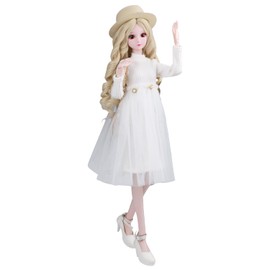 Proudoll 1/3 BJD Doll Complete Set - White Dress with Light Beige Hat & 20 Joints for BJD Collectors