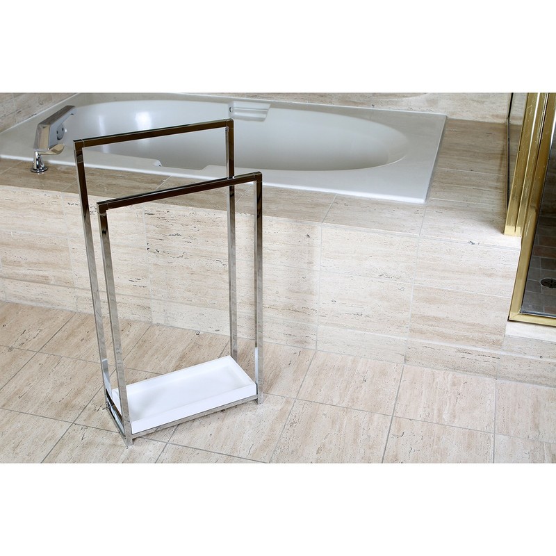 Kingston Brass SCC8261 Pedestal 2-Tier Steel Construction Towel-Rack with Wooden