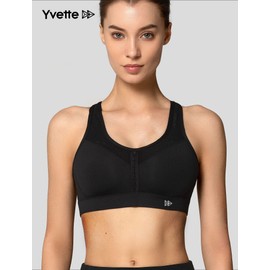 Yvette High Impact Sports Bra for Women High Support Adjustable Straps Racerback Running Workout Bra for Large Bust, Black