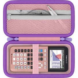 Baval Hard Calculator Carrying Case Compatible with Texas Instruments TI-84 Plus CE/TI-Nspire CX II CAS Calculator(Pink Case,Purple Zipper)