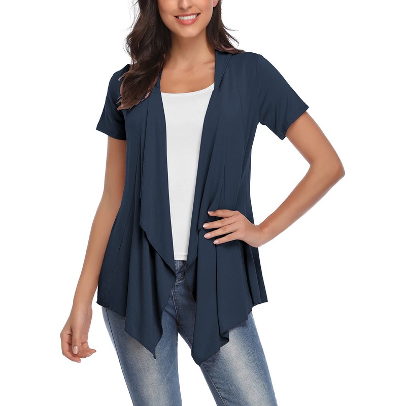 Exchic Women's Open Front Cardigan Irregular Hem Short Sleeve Outfits