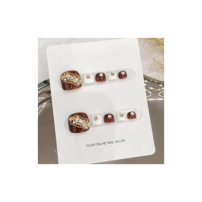 Lyvora Handmade False Nail for Feet, Crystal Rhinestones, Silver Glitter,