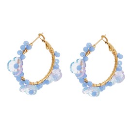 Winssigma Flower Hoop Earrings, Boho Beaded Hoop Earrings Daisy Hoop Earrings Floral Hoop Earrings(Blue Floral)