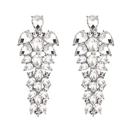 EVER FAITH Women's Earrings Rhinestone Crystal Cluster Teardrop Statement Hanging Chandelier Stud Earrings for Women Clear Silver Tone, Crystal, No Gemstone