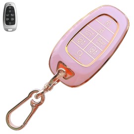 Pink Soft TPU Key Fob Cover Case Protector for Hyundai, Keychain, Accessories for Hyundai Sonata Santa Fe Nexo Tucson 7 Buttons Smart Remote Key (for Hyundai D)