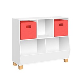 RiverRidge Kids Catch-All Multi-Cubby 35-Inch 2 Toy Organizer, White/Coral Bins