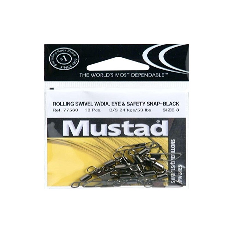 Rolling Swivel W/Diamond Eye & Safety Snap - Black 8