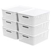 Kekow 6-Pack Plastic Storage Baskets with Lid, Organizer Bins, White