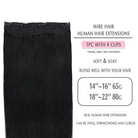 SURNEL Haol Hair Extensions #1 Jet Black Invisible Fish Line Wire Hair Extensions 22 inch 65g(#1,22inch)