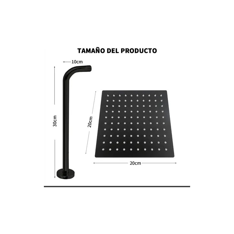 Regadera Cuadrada Tipo Lluvia 20x20 + Tubo 30+chapeton Negro