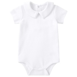 pureborn Baby Boy Bodysuit Cotton Waffle Knit Short Sleeve Romper Infant Boy's Summer One-Piece Outfit 9-12 Months White