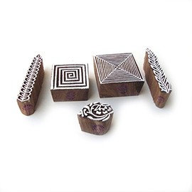 Royal Kraft Ethnic Square and Floral Designs Wood Blocks for Printing (Set of 5)