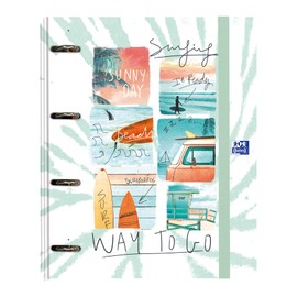 Oxford, A4+ 4 Ring Binder, Extra Cover, Rubber Closure, Includes Refill Grid 5x5 with 5 Colour Bands. Design: Surf