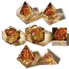 Liquid Core Dice Mini Planet DND Dice Polyhedral Dice Handmade Dice Sharp Edge Dice Dungeons and Dragons Dice Handcrafted Dice Role Playing Game Dice TTRPG Dice Set Golden Sand