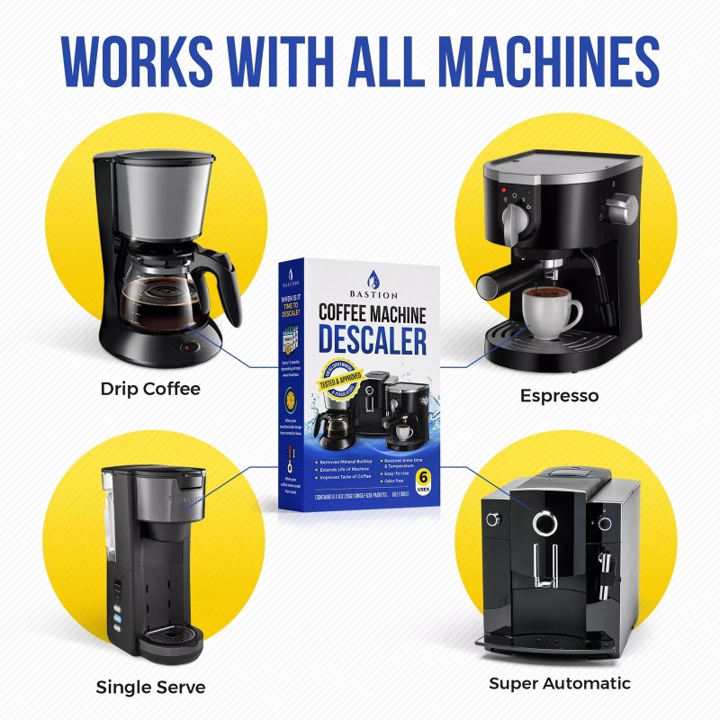 Bastion Descaling Powder Solution (6-Uses) Coffee Machine Descaler Cleaner