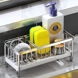 Sponge Rack Sponge Holder Rust Proof Kitchen Sponge Soap Holder Stainless Steel Scrubber Holder with Movable Divider for Bathroom