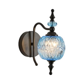 TLOLGT Vintage Wall Sconces with Black Finish Bathroom Blue Wall Light Fixtures with Crystal Glass Shade for Bedroom Living Room Kitchen Hallway