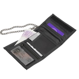 Woodland Leathers Sports Wallets for Boys, Trifold Men Canvas Wallet with Coin Pocket and Credit Card Holder, Waterproof Teenagers Folder Wallet with Chain, Hook or Classic (with Chain, Black)