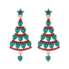 FDEETY Christmas Tree Earrings Green Diamond Earrings Christmas Decoration for Women Hypoallergenic Jewellery for Girls Christmas Gifts for Women Jewellery Sets, Copper, Diamond