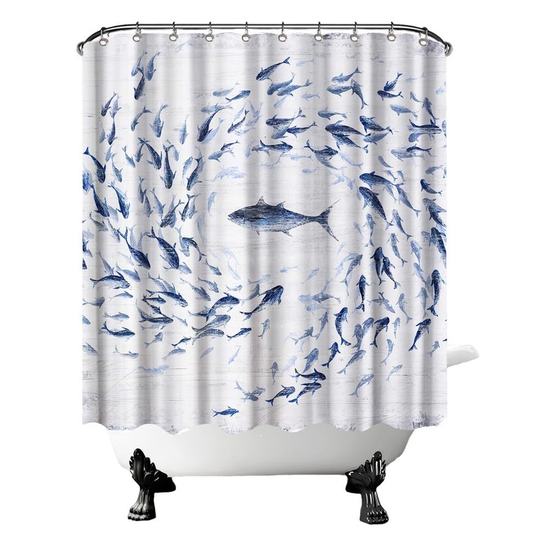FuShvre Fish Shower Curtain Navy Blue Bathroom Curtains Coastal Bathroom