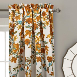 Lush Decor Tanisha Curtains | Room Darkening Floral Vine Print Design Window Panel Set (Pair), 84” x 52” -Tangerine and Turquoise, 84" x 52", Tangerine & Turquoise