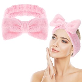 Spa Bowknot Headband Women's Spa Hair Band Cosmetics, Coral Fleece Makeup Hair Bands Elastic, Cosmetic Headband Wide Brim Coral Fleece Washing Face Head Wrap for Shower Skin Care Sports
