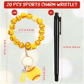 Siifert 20 Pcs Softball Keychain Team Gifts Wood Bead Sports Charm Wristlet Bracelets for Coach Teacher Student