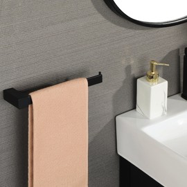 SAYAYO Black Towel Holder Towel Rail Wall Mounted Towel Ring for Bathroom Kitchen 10-inch SUS304 Stainless Steel, EGKN2312-B