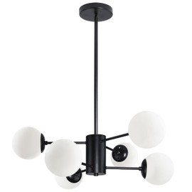 Bagood 6-Light Globe Sputnik Chandelier Black Sputnik Chandeliers Modern Mid Century Globe Pendant Light Matte Black Finished with White Frosted Globe Glass Lampshade for Dining Room Bedroom Kitchen