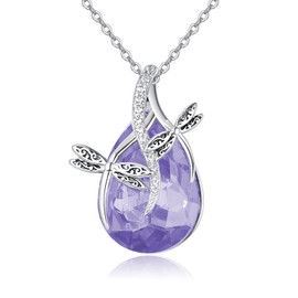 Birthstone Necklace Alexandrite Stone June Birthday Gift S925 Sterling Silver Pendant for Women Dainty Teardrop Dragonfly Minimalist Valentine's Day Gifts for Girls Wife