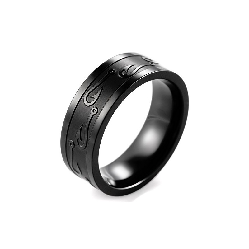 SHARDON Men's 8mm Black Titanium Ring with Engraved Fishhook Size