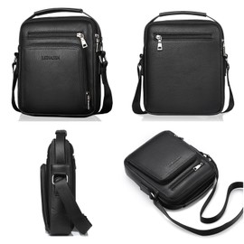 QAZWSXE Mens Shoulder Bags Crossbody,Leather Shoulder Sling Bag for Men Adjustable Man Purse Black Small Messenger Bag for Men Travel Work Business Handbag