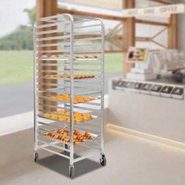 Bun Pan Rack, 20-Tier Aluminum Bakery Racks w/4 Casters, Sheet Pan Bread Drying Rack, Home Commercial Kitchen Bread Trolley Storage Cooling for Restaurant Bread Dough Pizza, 26"L x 20.5"W x 69"H