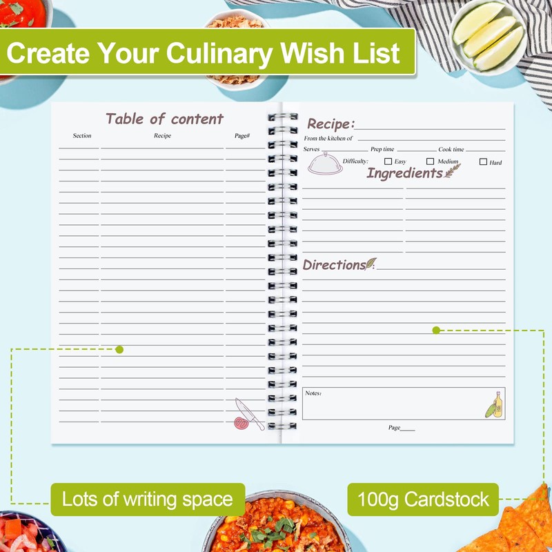 PECULA Recipe Book, 5.6"x 8.2" Recipe Book To Write In