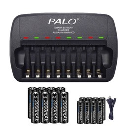 Rechargeable AA and AAA Batteries with Charger, 8 Pack aa 3000mAh with 8 Pack AAA 1100mAh Low Self Discharge Ni-MH Batteries with Smart 8 Bay Independent Fast Battery Charger (AA+AAA)