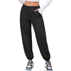 Ekouaer Pajamas Pants, Comfy Lounge Pj Baggy Sweatpants Loose Workout Joggers Pant Sleep Bottoms with Pockets for Women Black