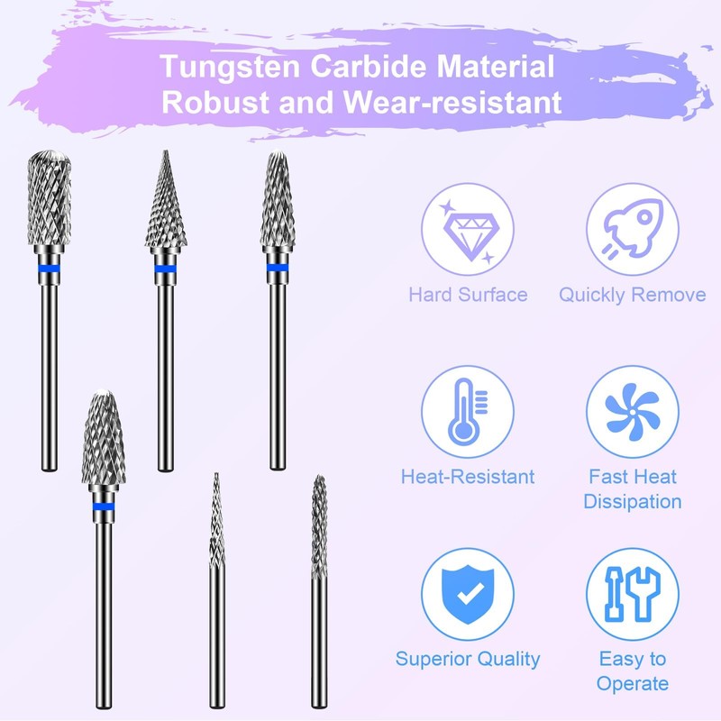 CGBE Nail Cutter Bits, 6 Piece Nail Cutter Tips Grinding