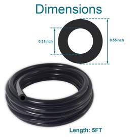 GEPHYNM Vacuum Hose Automotive, 5 FT 5/16 Inch ID Vacuum Line, 130PSI Max Pressure Vacuum Lines Automotive, Silicone Vacuum Line with 10PCS Clamps, Black