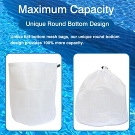 4Pcs Pool Vacuum Replacement Mesh Bags, 11.8 x 15.7 Inch Large Capacity Fine Mesh with Round Bottom Design & Locking Cord, Reusable Washable Pool Leaf Vacuum Net Bags for Pools, Ponds, Aquariums
