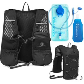 KAMCYCLE Laufweste, atmungsaktiv, Trinkrucksack, Wasserrucksack, leichte Handyhalterung, Laufweste, reflektierend, für Damen und Herren (mit 2 l Blase und 500 ml weicher Flasche)