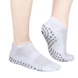 YUEDGE 3 Pairs Yoga Pilates Socks for Women White Anti Slip Low Cut Ankle Grip Socks 6-9