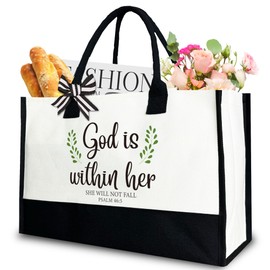 Gezred God is within Her Bible Verse Tote Bag for Women, Inspirational Christian Canvas Tote Bag Gift for Her, 12x17 inch