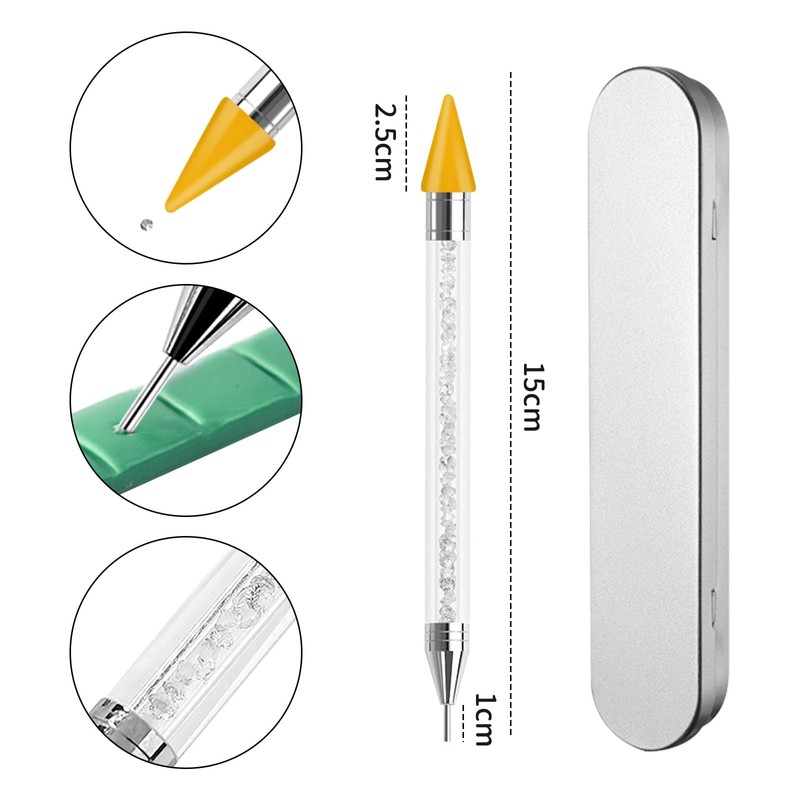Dual-Ended Rhinestone Picker Dotting Pen with Two Interchangeable Wax Heads,