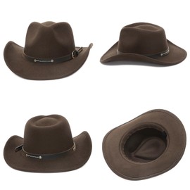 EOZY Women Men Western Cowboy Fedora Felt Hat Wide Brim Outdoor Cowgirl Hat with Belt Buckle